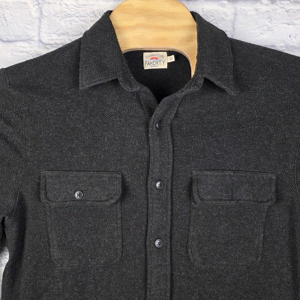 Faherty Brand Men Black Button Legend Sweater Flannel Button Shirt Size Medium